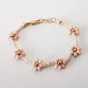 Inspire Perhiasan Grosir Pink Quartz Agate Rose Flower Gelang Emas Beads Adjustable Gelang Trendy Perhiasan Perempuan & Anak Hadiah