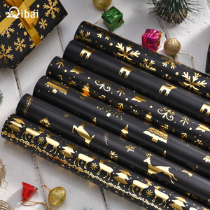 Qibai nouveau papier d'emballage de Noël or chaud vintage or noir wapiti neige <span class=keywords><strong>arbre</strong></span> de Noël cadeau papier d'emballage cadeau - Product Image 4