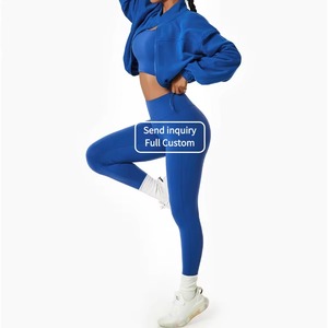 Set Yoga da Donna Invernale 2024 All'Ingrosso da 4 Pezzi con Logo Personalizzato, Completo Sportivo Traspirante e Antivento con Reggiseno a Manica Corta e Leggings - Product Image 5