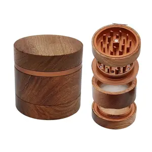 Nouveau bois bois plat broyeur de fumée 61mm quatre couches en alliage d'aluminium broyeur de tabac outil de fumée bois en gros