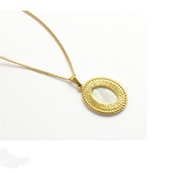 Csja — bijoux empilants pour femmes, Long collier avec pendentif ovale en pierre de forme Antique