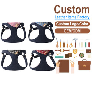 Custom Denim Dog <b>Harness</b> Plaid Patch Adjustable Buckle Closure Classic Style for Dogs OEM ODM Factory - Product Image 1