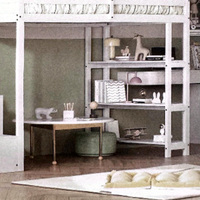 Lits superposés pour enfants en bois massif blanc moderne avec bureau en dessous pour adultes, design de rangement gain de place