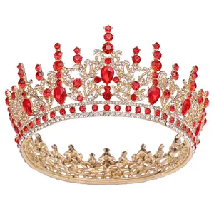Crystal Queen Crowns Tiaras Girls Full Round Wedding Diadema Accesorios para el cabello Corona para mujeres