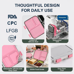 Aohea LFGB FDA Approved 304 Stainless Steel <b>Lunch</b> <b>Box</b> OEM Factory Direct Leakproof with Silicone Seal Food Container - Product Image 3