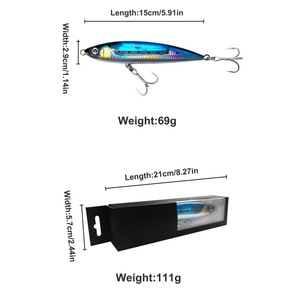 Leurre de pêche en mer type crayon, surface ABS, paillettes brillantes, 15 cm, 69 g, avec hameçons triples et boîte – Vente directe usine - Product Image 4