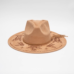 Chapeau Fedora à large bord en daim vegan effet brûlé au laser, motif flèche et couronne, style mode, pour l'Automne Hiver, thème religieux - Product Image 2