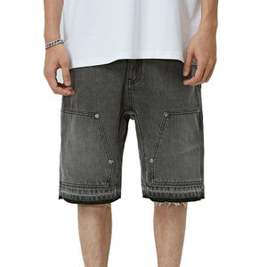 Wholesale Double Knee <b>Patch</b> Baggy Jorts Street Raw Edge Hem Washed Denim <b>Shorts</b> <b>Men</b> Casual Vintage Custom Jeans <b>Shorts</b> <b>Men</b> - Product Image 4