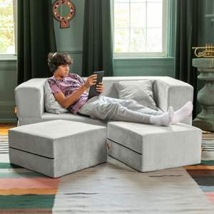 DB Jaxx Convertible Sleeper Loveseat & Ottomans Ice Textured Microvelvet Extensible et Pliable pour le salon - Product Image 3