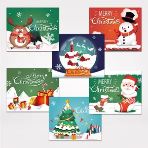 HK008 Merry Christmas greeting cards with white blank envelops and round stickers set 6 designs 24 packs for Xmas party supplies