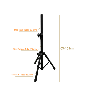 BS-325B-1 Heavy Duty Compact Metal Rubber <b>Speaker</b> <b>Stand</b> Tripod 30kg Capacity 65-101cm Height for Improved Sound Projection - Product Image 2