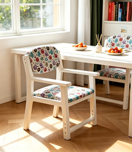 Fauteuil scandinave moderne en bois avec revêtement floral pour la maison, le bureau ou le salon - Product Image 2