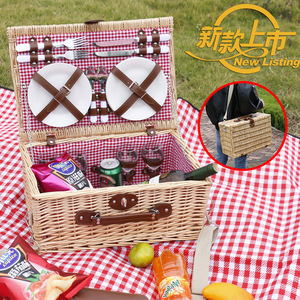 Vintage Straw Picnic Basket With Utensils Portable Cooler Bag For Outdoor Use - Product Image 1