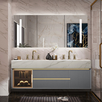 Meuble-lavabo de salle de bain moderne simple et luxueux tout-en-un en bois clair Meuble de salle de bain de luxe avec double vasque