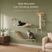 Système d'escalade mural pour chat en bois massif avec étagères en corde de sisal, hamac et griffoir, mobilier mural pour chat d'intérieur