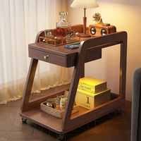 Table basse convertible en bois massif durable, double couche, meuble d'appoint pour canapé, avec roulettes, table de chevet, meuble de salon, chariot