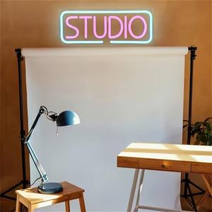 Logo LED néon tendance STUDIO, police bicolore rose et bleue avec bordure <span class=keywords><strong>double</strong></span> couche, décoration professionnelle et stylée - Product Image 4