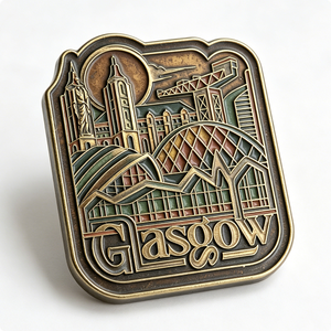 Pin Metálico del Paisaje Urbano de Glasgow, Bañado en Oro, de Latón, con Diseño en Relieve y Acabado de Esmalte Duro - Product Image 2