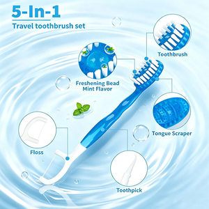 <span class=keywords><strong>Brosse</strong></span> <span class=keywords><strong>à</strong></span> dents <span class=keywords><strong>de</strong></span> <span class=keywords><strong>voyage</strong></span> mini 5-en-1 personnalisable <span class=keywords><strong>avec</strong></span> logo OEM, <span class=keywords><strong>dentifrice</strong></span> et gratte-langue, manche en plastique jetable, fil dentaire - Product Image 3