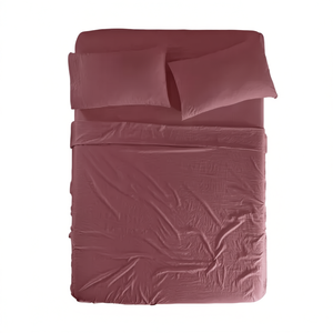 Juego de Ropa de Cama Viasoft de Algodón Lavado, Tamaño Matrimonial 1.5m, Color Rosa Pálido Sólido, 4 Piezas, Uso Doméstico, Todas las Temporadas - Product Image 1