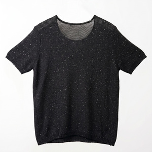 Wholesale <strong>Women's</strong> Light Blue Sequin Knitted T-shirt Shiny Short Sleeve Summer Knitwear Elegant <strong>Sparkly</strong> <strong>Jumper</strong> Top - Product Image 2