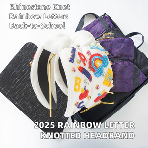 Novedad 2026: Diadema de alta calidad con letras de regreso a clases, arcoíris, lápiz, cuentas de arroz cosidas y accesorios para el cabello con nudo de diamantes de imitación - Product Image 2
