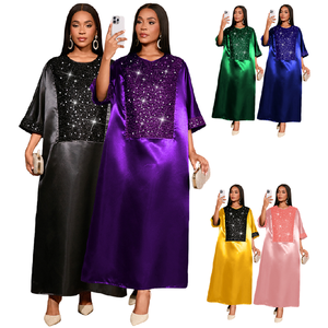 AM251113 Luxury African Kaftan Dresses Elegant O-neck <strong>Sequined</strong> Loose Dress Stain Party Dresses Women Islamic Clothing Abaya <strong>Robe</strong> - Product Image 1