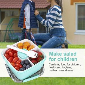 BPA-Free 3-compartments Bento Lunch Box 2-layer <b>Microwave</b> Dishwasher Safe Plastic Salad Container Box for Meal Prep - Product Image 4