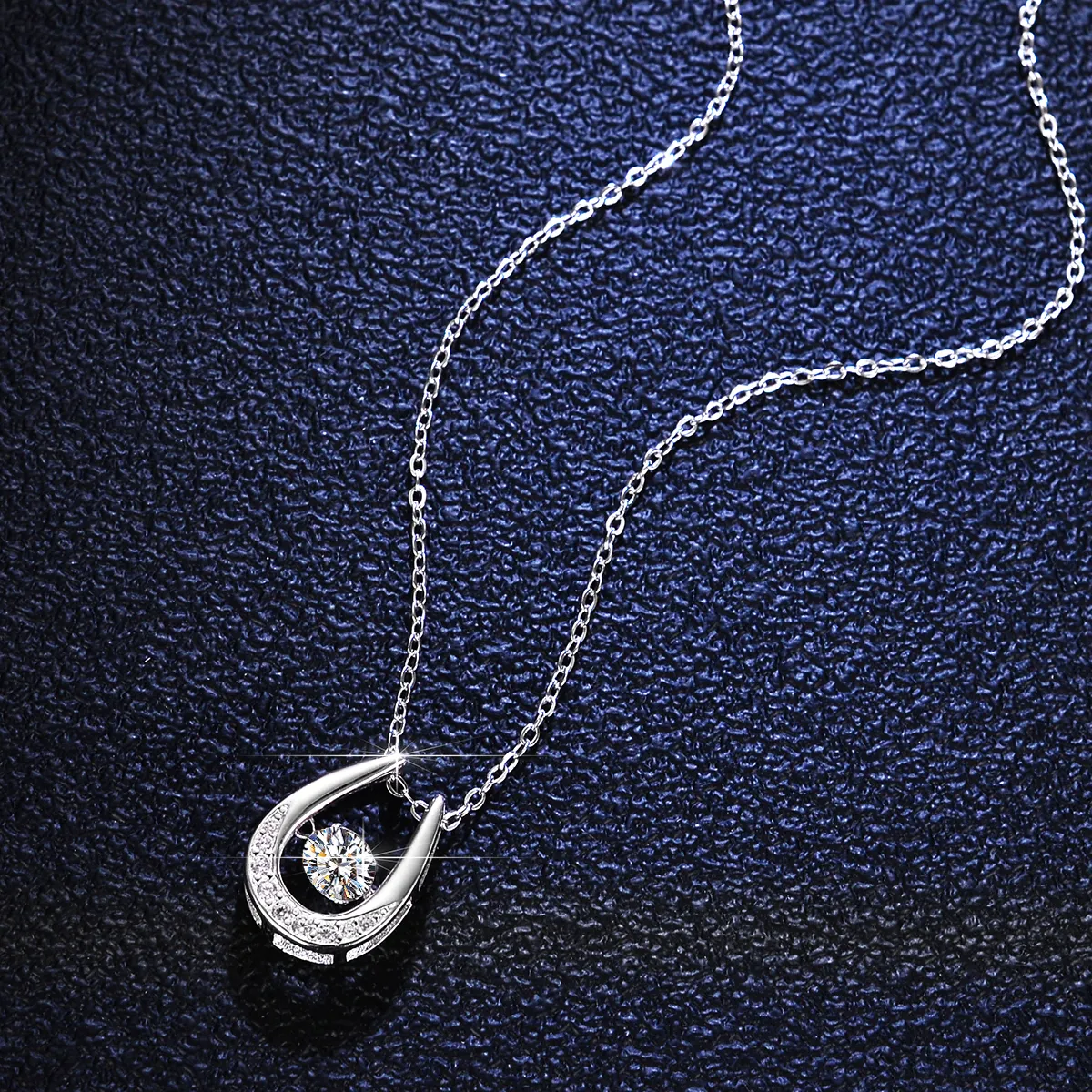 Ince moda takı şanslı at nalı Shape18Inch bağlantı zinciri 925 ayar gümüş yuvarlak mozanit kolye elmas kolye