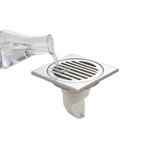 Siphon de sol carré en acier inoxydable 4 pouces, finition polie, moderne, pour salle de bain, avec fonction anti-corrosion - Product Image 1