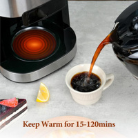 Cafetière électrique à filtre 8 tasses avec moulin intégré, minuterie programmable, fonction de distribution automatique, en acier inoxydable, pour usage domestique
