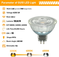 Ampoule LED MR16 GU5.3 7,5W à haut lumen, 12V AC/DC, boîtier en verre, non dimmable, spot LED