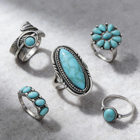 Une bague turquoise minimaliste et créative d'Europe et d'Amérique, une bague bohème pour les vacances pour femmes