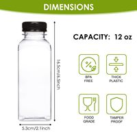 Bouteilles de jus recyclables en stock local aux États-Unis, en PET, 4oz, 8oz, 12oz, 16oz, avec bouchon à vis, emballage carré pour boissons et jus