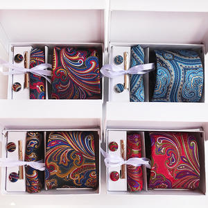 Conjunto de Corbata de Lujo Personalizada para Hombre, Corbata de Seda Estampada con Diseño Paisley Floral, Pañuelo de Bolsillo y Gemelos, Set de Regalo para Hombre - Product Image 1