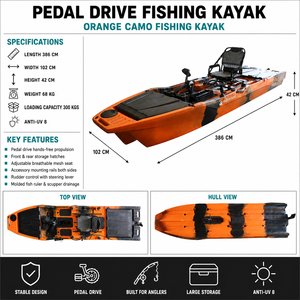 Kayak Sit-On-Top con Pedaliera e Portacanna Girevole per la Pesca in Mare, Costruzione Durevole in PE, Motore - Product Image 6
