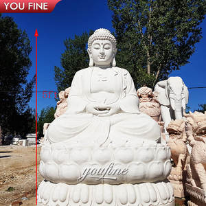 Buda de mármol blanco de tamaño real sentado en estatua de loto - Product Image 4