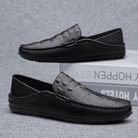 Mocasines de Cuero Transpirables Antideslizantes para Hombre, Talla Grande, Parte Superior de Cuero Vacuno Resistente a la Abrasión, Suela de Goma, Min Ke ASS