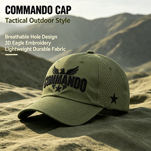 3D Puff Borduurwerk <span class=keywords><strong>Commando</strong></span> Adelaar Ster Logo Geperste 6 Panelen Verstelbare Olijfgroene Baseballpet voor Buitensport - Product Image 1