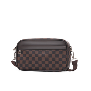Hot Sales New Black Plaid Men's Small Square Crossbody <strong>Bag</strong> Fashionable Trendy PU <strong>Material</strong> Casual Shoulder <strong>Bag</strong> Geometric Pattern - Product Image 4