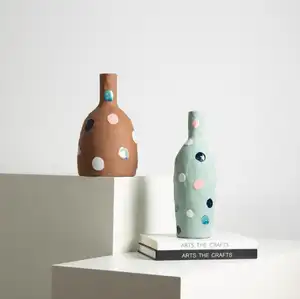 Nordic New Style Hand-painted Colorful Wave Dot Ceramic Vase Creative Home Decoration