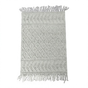Alfombra Tejida a Mano de Lana Orgánica Antideslizante, Rectangular, con Patrón Geométrico, Estilo Bohemio, Pelo Plano, Hecha en India, con Base de Algodón - Product Image 1