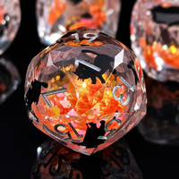 Dés à jouer DND en résine liquide à cœur lumineux, à facettes, orange chat, scintillants, écologiques, faits à la main, 1 pièce, dés polyédriques à bords tranchants, artisanaux