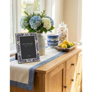 Beltrami Photo <b>Frame</b> 4x6 Silver Plated Enamel Maiolica Blue <b>White</b> Made In Italy - Product Image 2