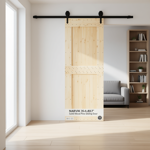 Porte coulissante en pin massif Narvik 35,4x82,7 pouces, style ferme, non finie, pour placard de rangement intérieur - Product Image 3