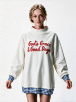 Sweat-shirt à col montant pour femme, coupe ample, longueur allongée, avec logo brodé personnalisé, vêtements de mode pour femmes