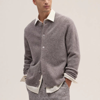 Cardigan gris à col rond pour homme, boutonné, tricot minimaliste