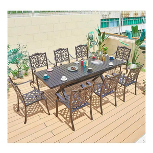 Muebles de mesa de 8 plazas largos de fundición de <span class=keywords><strong>terraza</strong></span> clásica italiana, mesas y sillas de aluminio portátiles para restaurante al aire libre - Product Image 6