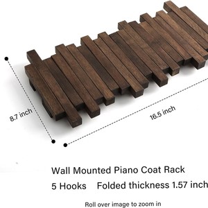 Piano Key Solid Wood Coat Rack <b>Wall</b> Mounted <b>Hooks</b> Entryway Clothing Organizer - Product Image 5
