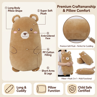 Coussin en peluche personnalisé, écologique et portable, en forme d'animal (ours, chat, hamster, lapin), long et doux, pour enfant, idéal pour l'heure du coucher